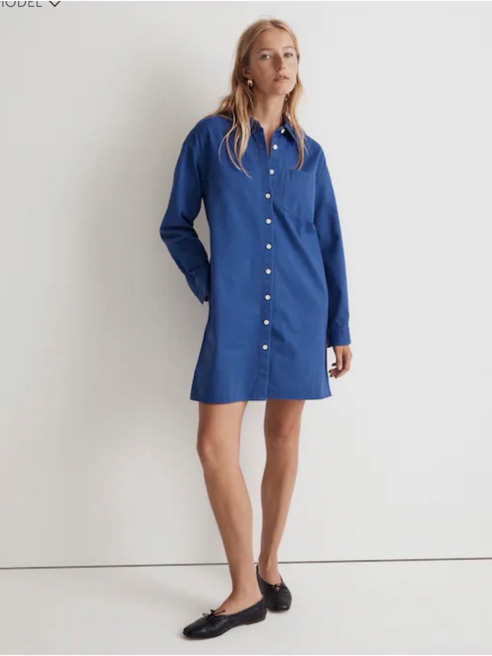 Madewell Button-Front Mini Shirt Dress in Bluestone